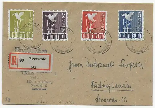 Einschreiben Seppenrade nach Lüdinghausen, 1948