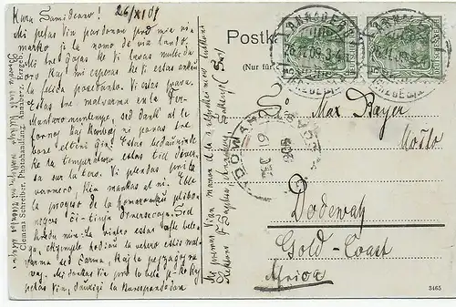 Ansichtskarte Annaberg 1909 an die Gold Küste