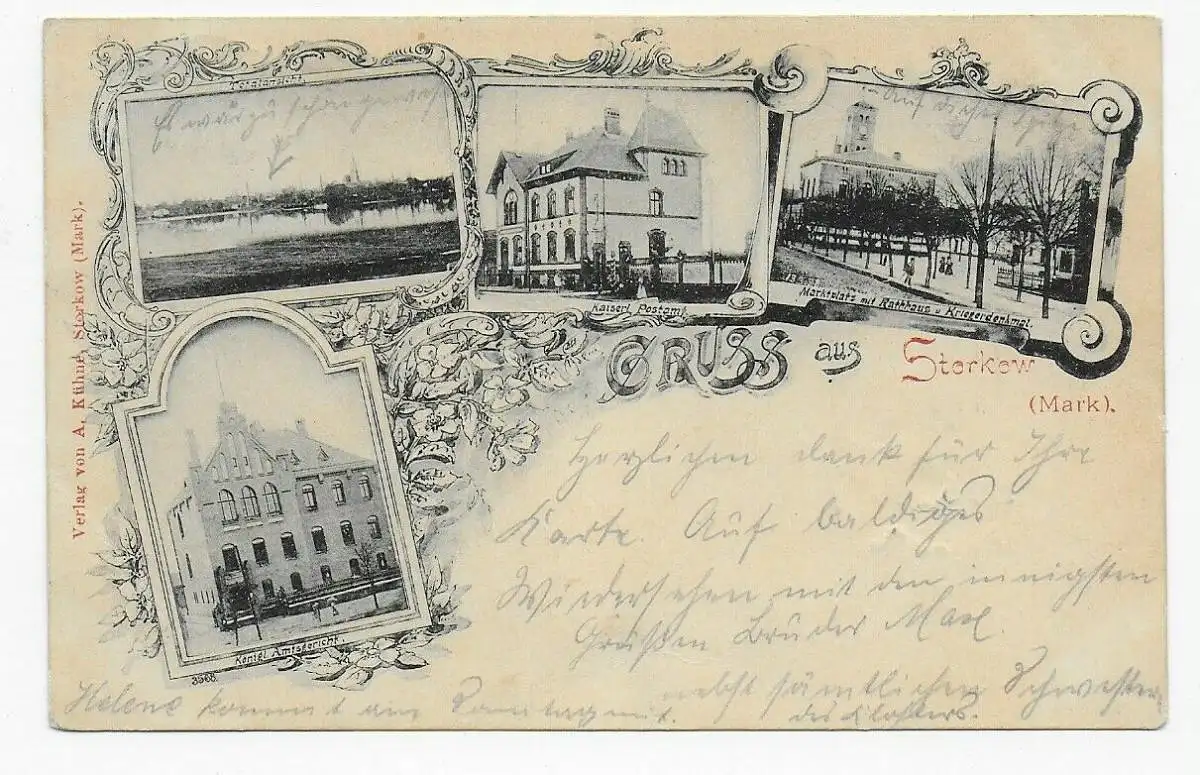 Carte de vue Gruss de Storkew/Brandebourg, 1899 vers Charlottenburg