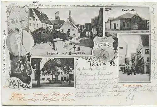 Ansichtskarte Memminger Radfahrverein, 1898 nach Nördlingen