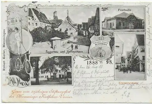 Carte de Memminger Radkärverein, 1898 d'après Nördlingen