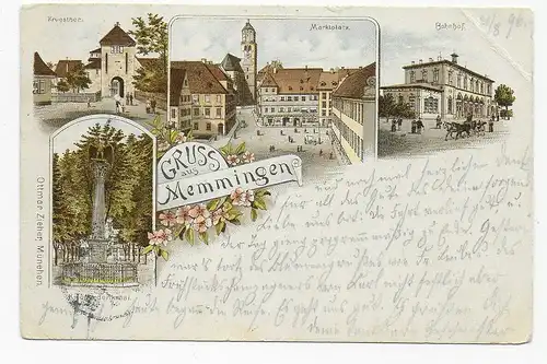 Ansichtskarte Gruß aus Memmingen, 1895, Eckbug