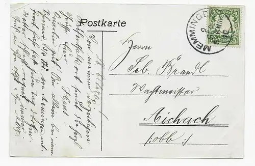 Carte de vue Gruss de Eisenburg, Memmingen d'après Aichach, 1910