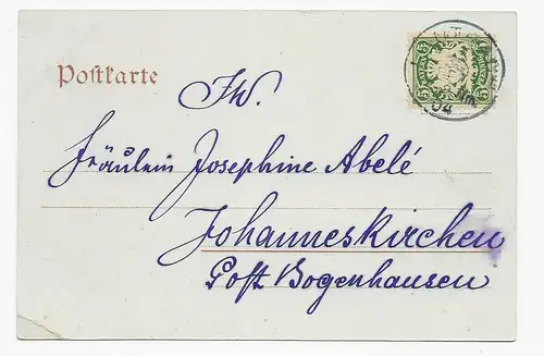 Carte de vue Gruss de Illerbeuren vers Johannekirchen/Bogenhausen, 1905