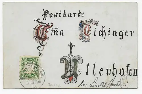 Carte avec rétro. Rose de Dillingen à Uttenhofen, 1906