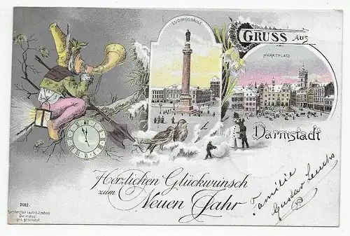 Litho Ansichtskarte Gruss aus Darmstadt, 1897 nach Frankfurt