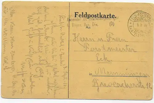 Feldpost Pari et tournois de show à Lille, 1916, Bayr. Reserve Régiment