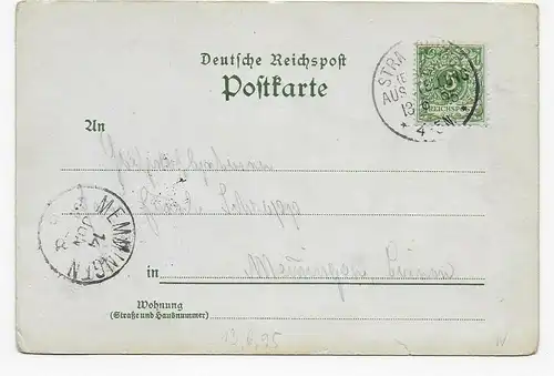 Gewerbeausstellung Straßburg 1895 imt Sonderstempel nach Memmingen