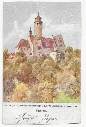 Salutation de Altenburg, timbre spécial 1905, Deutsche-Österr. Alpenverein, Bamberg