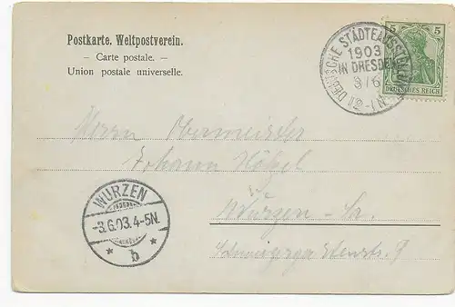 Ansichtskarte Dresden -Zwinger- Sonderstempel Stadtausstellung nach Wurzen 1903