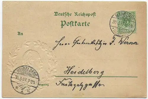 Carte de présentation de la fête nationale 1897: Wilhelm I de Marburg à Heidelberg