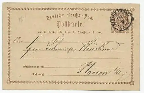 Postkarte 1874 Klingenthal nach Plauen