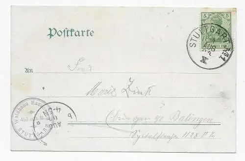 Gruß aus Waldhaus/Hasenberg, 1904, Stuttgart nach Balingen