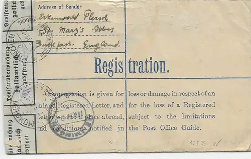 Registered Buckfastleigh, 11.8.1939 à Memmingen, surveillance des changes Munich