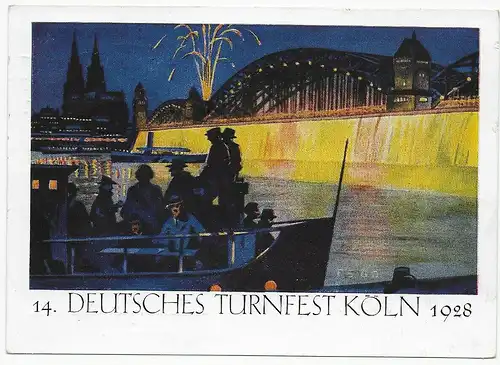 14. Deutsches Turnfest Köln 1928 mit Sonderstempel nach Poppenhausen