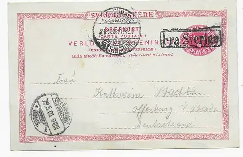 Brefkort Pra Sverige Helsingsborg, 1901 nach Offenburg