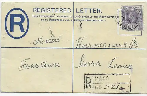 Registered Mano, Sierra Leone, Freetown, 1926