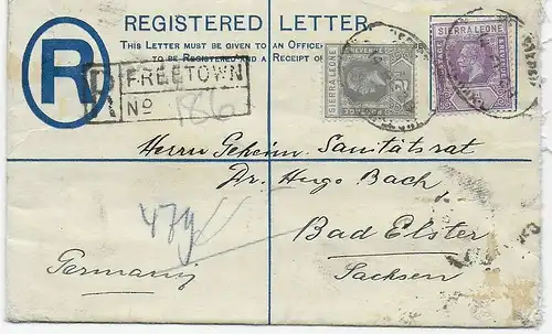 Registered Freetown to Bad Elster/Germany, 1928