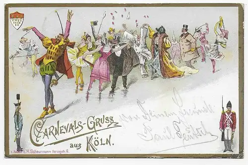 Carnevals Gruß aus Köln, 1897 nach Heidelberg, Lederfabrikant