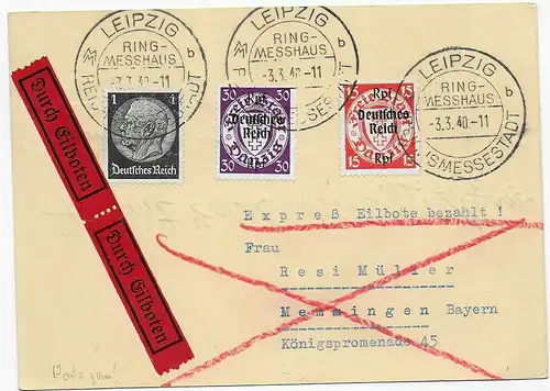 Eilbote Leipzig Ringmesshaus nach Memmingen, 1940