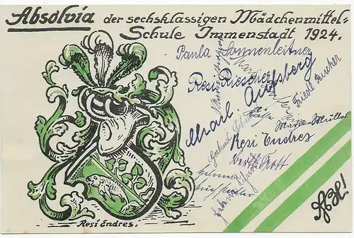 Diplômée de 6e classe Ecole moyenne des filles d'Immenstadt 1924