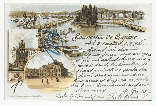 Litho Ansichtskarte Genf 1896 nach Bingen