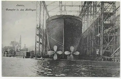 Stettin: Dampfer in den Hellingen, Schwedt 1927 nach München