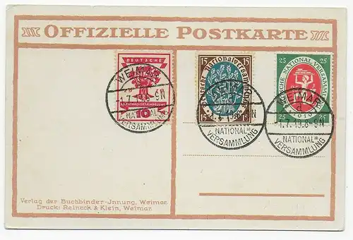 FDC Postkarte Weimar - National Versammlung 1.7.1919