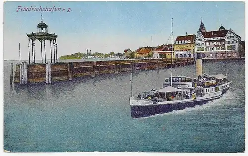 Poste de bateau Friedrichshafen sur le lac de Constance vers Jungingen 1927