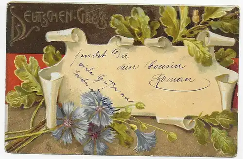 Werbekarte mit Vignette Teekanne, Cognac nach Ödenburg/Sopran 1922