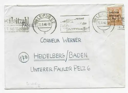 SBZ: Lettre de Leipzig à Heidelberg en 1948 avec censure russe