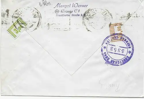 SBZ: Lettre de Leipzig à Heidelberg en 1948 avec censure russe