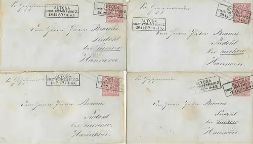 10x Ganzsache Altona Stadt Post Exped. 1869 nach Hannover