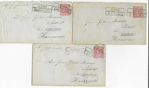 10x Ganzsache Altona Stadt Post Exped. 1869 nach Hannover