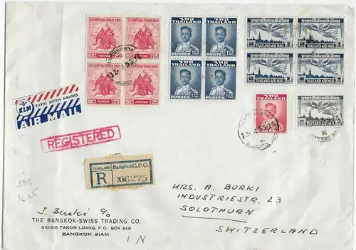 Airmail registered Bangkok to Solothurn, Switzerland, 1955, KLM Flight