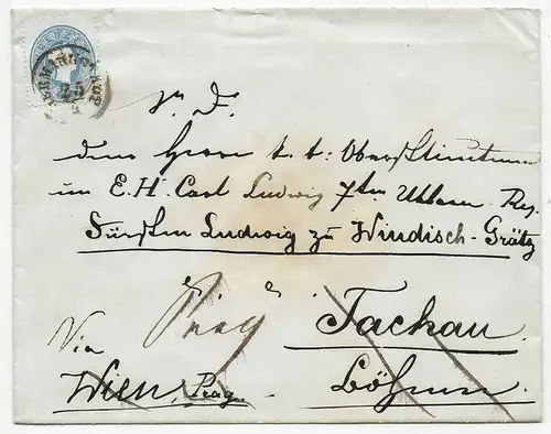 Ungarn Hermannstadt nach Tachau via Wien, weiter Prag. Adresse: Windisch-Grätz