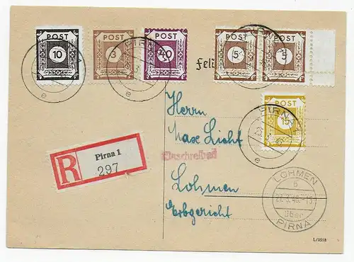 Pirna après Lohmen sur Pirne, 1946, timbres de douche en haut à droite