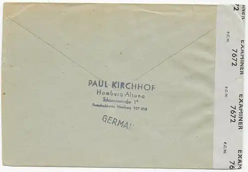 Hamburg 1947 nach Kitchener/Canada, Britische Zensur