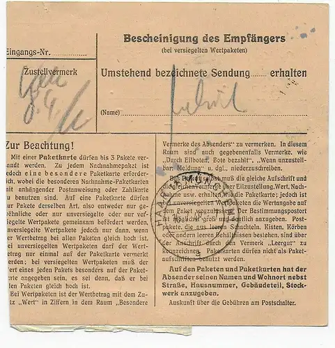 Paketkarte Oranienburg/Berlin nach Haar, 1948, MeF