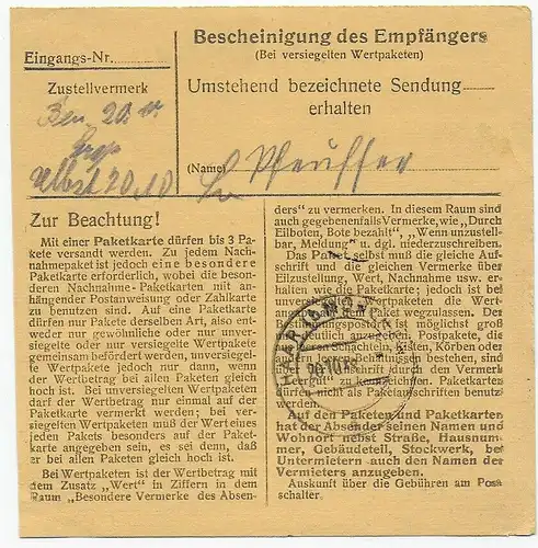 Carte de colis Nuremberg 1948 par Haar, MeF