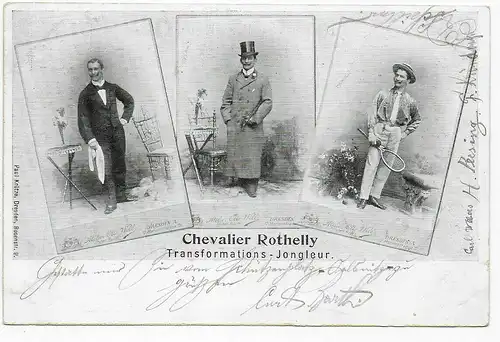 Chevalier Rothelly, Jongleur, carte postale de Oelgnitz 1901 à Falkenstein