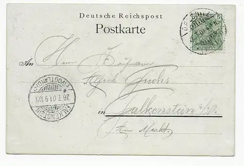 Chevalier Rothelly, Jongleur, Postkarte von Oelgnitz 1901 nach Falkenstein