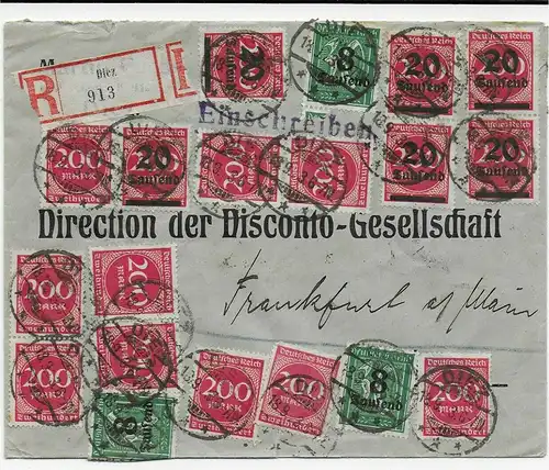Einschreiben Diez nach Frankfurt, Rücks. Bahnpoststempel, 18.9.23