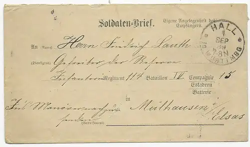 Soldats Lettre: Manoeuvres post Schwäbisch Hall 1889 à Mulhouse/Elsass