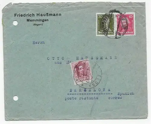 Lettre de Memmingen à Barcelone, 1927, frais de stockage