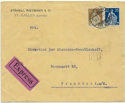 Lettre express de St. Gallen 1917 à Francfort/M