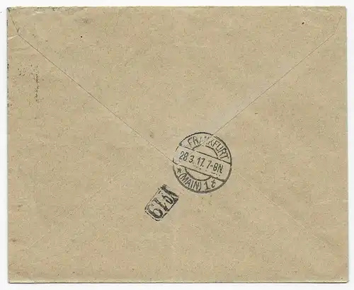 Lettre express Zurich 1917 à Francfort/M
