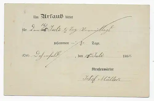 Affaire entière DBP55 Neckarsulm à la mairie des rues à Heilbronn 1897, demande de vacances