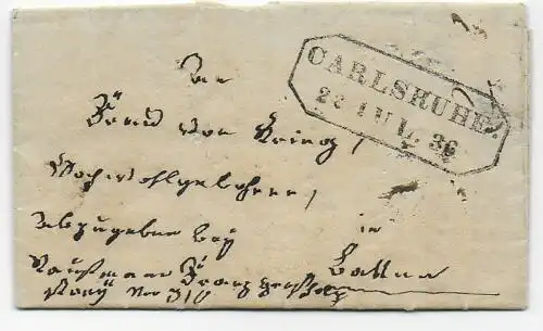 Lettre de Karlsruhe en 1836, Baden.
