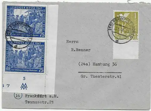 Lettre de Francfort/M 22.6.48 à Hambourg, Eckrand